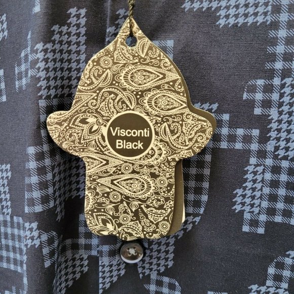 Visconti Black Shirt Men's Sz Small Navy Blue Houndstooth Camouflage Shapes NWT - Picture 4 of 11